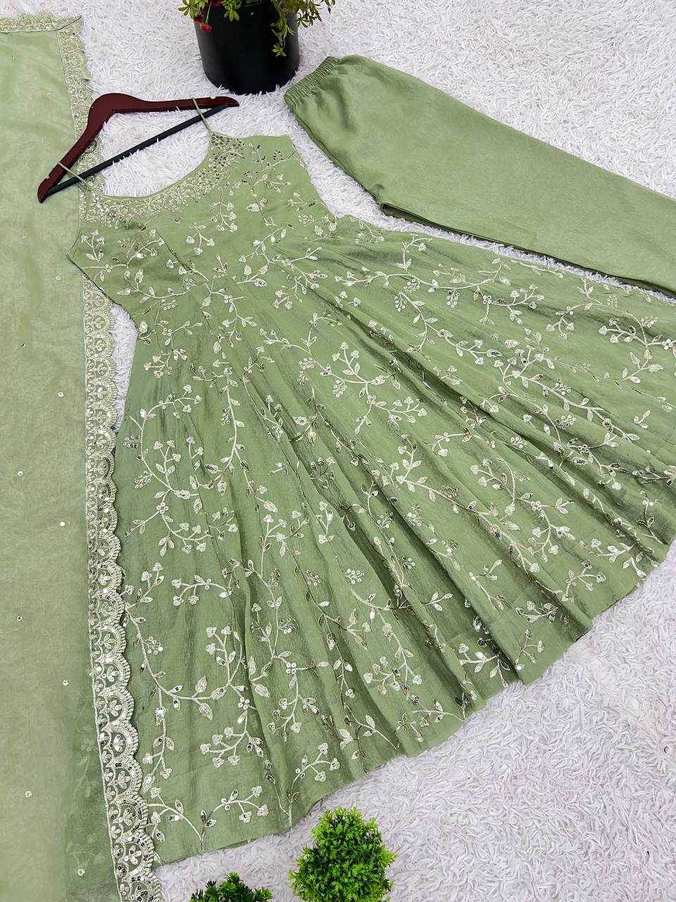 Silk Embroidery Anarkali Party Sequin Gown - MYLUXURY LANE ENTERPRISE